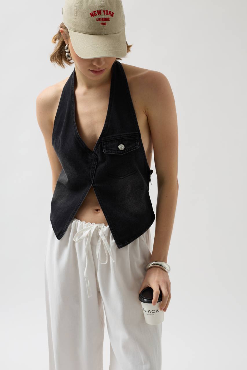 Denim Dusk Open-Back Top