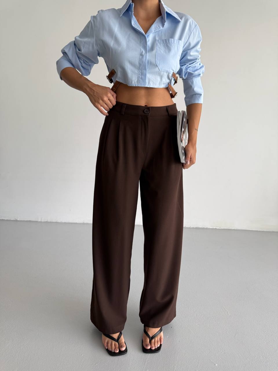 Cocoa Tailored Wide-Leg Trousers