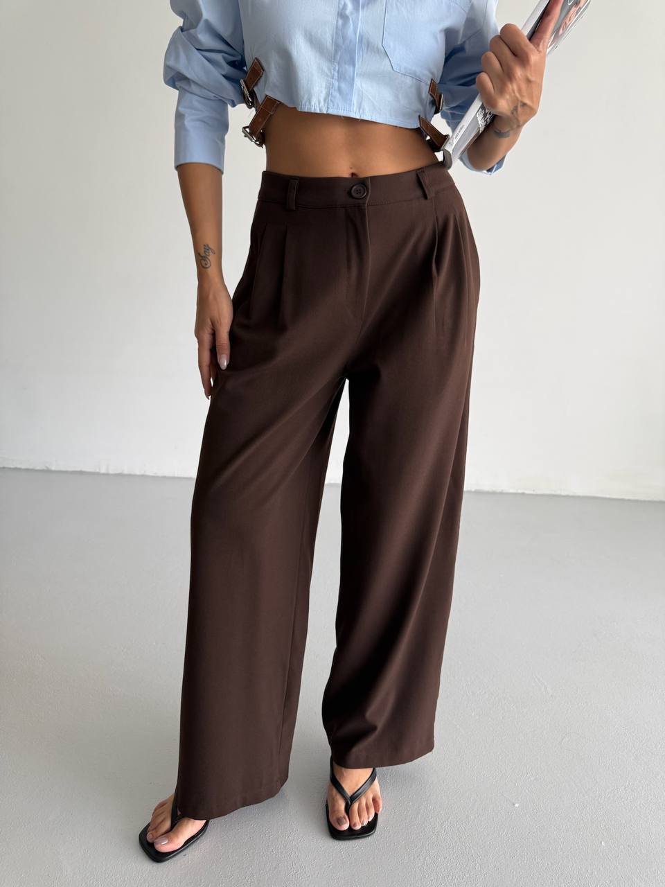 Cocoa Tailored Wide-Leg Trousers