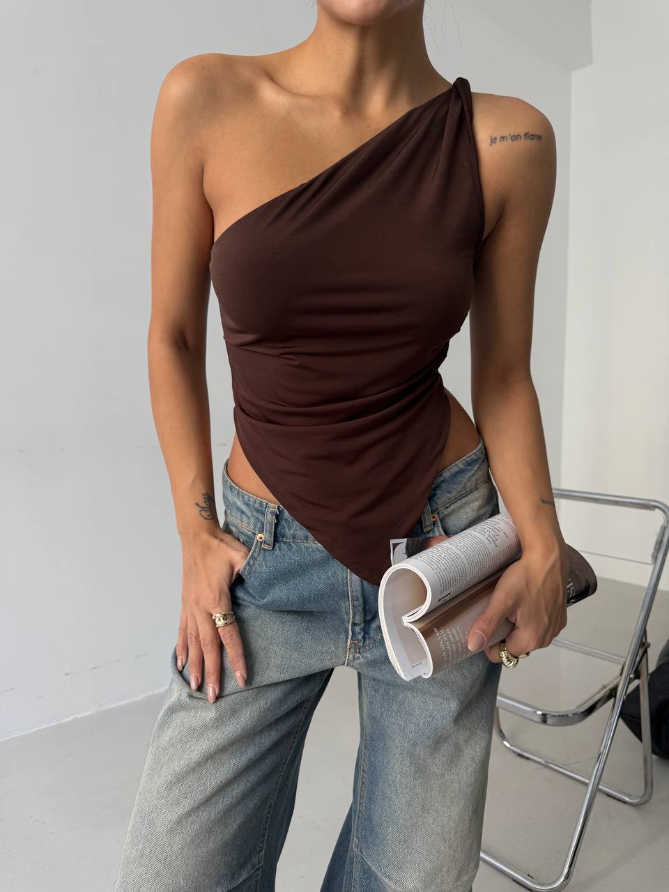 Cocoa Flame One-Shoulder Top